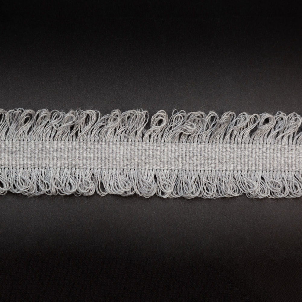 Italian Light Gray Wool Grosgrain Trim with Loop Fringe Edges - 1.5" Detail Italian Light Gray Wool Grosgrain Trim with Loop Fringe Edges - 1.5" Detail