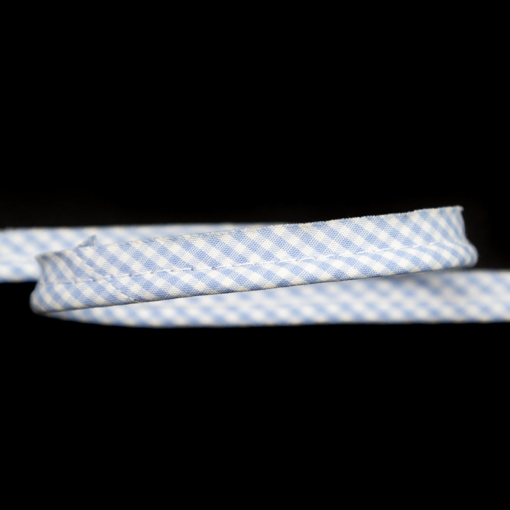 Italian White and Blue Checkered Bias Piping Cord with Lip - 0.375" Detail Italian White and Blue Checkered Bias Piping Cord with Lip - 0.375" Detail