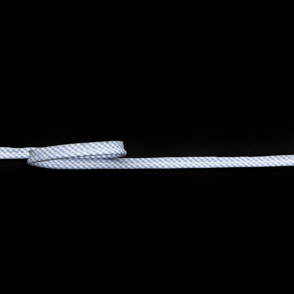 Italian White and Blue Checkered Bias Piping Cord with Lip - 0.375" Italian White and Blue Checkered Bias Piping Cord with Lip - 0.375"