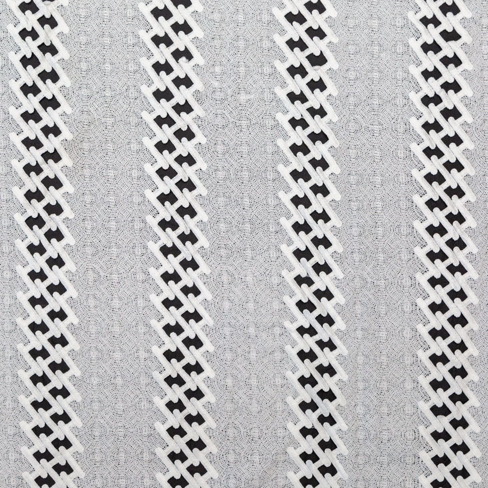 Polyester Lace with Finished Edges - White Lattice Stripes Polyester Lace with Finished Edges - White Lattice Stripes