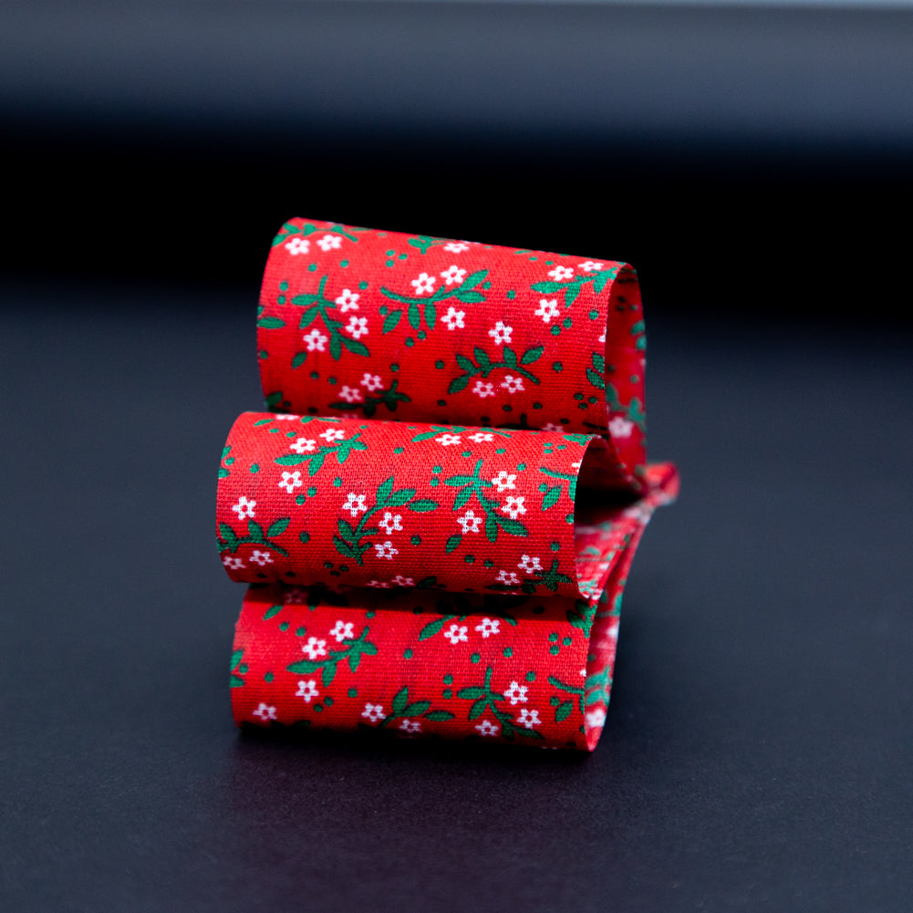 Red, Green and White Floral Christmas Ribbon - 1.875" Detail Red, Green and White Floral Christmas Ribbon - 1.875" Detail