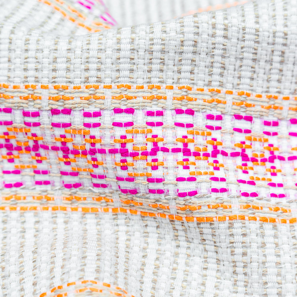 Magenta, Orange and Beige Awning Striped Cotton Tweed Detail Magenta, Orange and Beige Awning Striped Cotton Tweed Detail