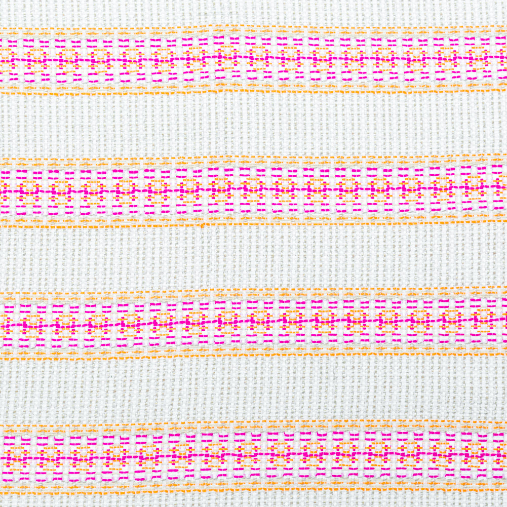 Magenta, Orange and Beige Awning Striped Cotton Tweed Magenta, Orange and Beige Awning Striped Cotton Tweed