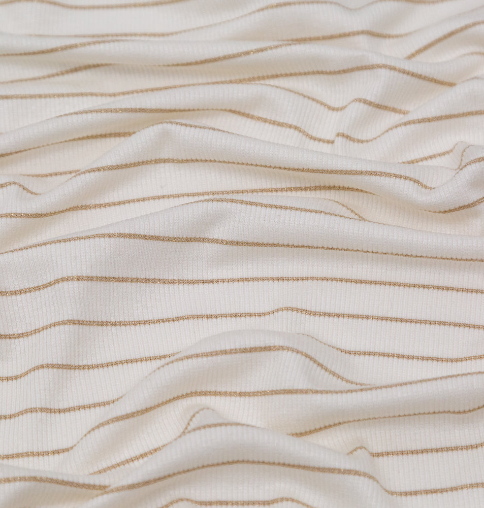 White and Metallic Gold Striped Rib Knit Detail White and Metallic Gold Striped Rib Knit Detail