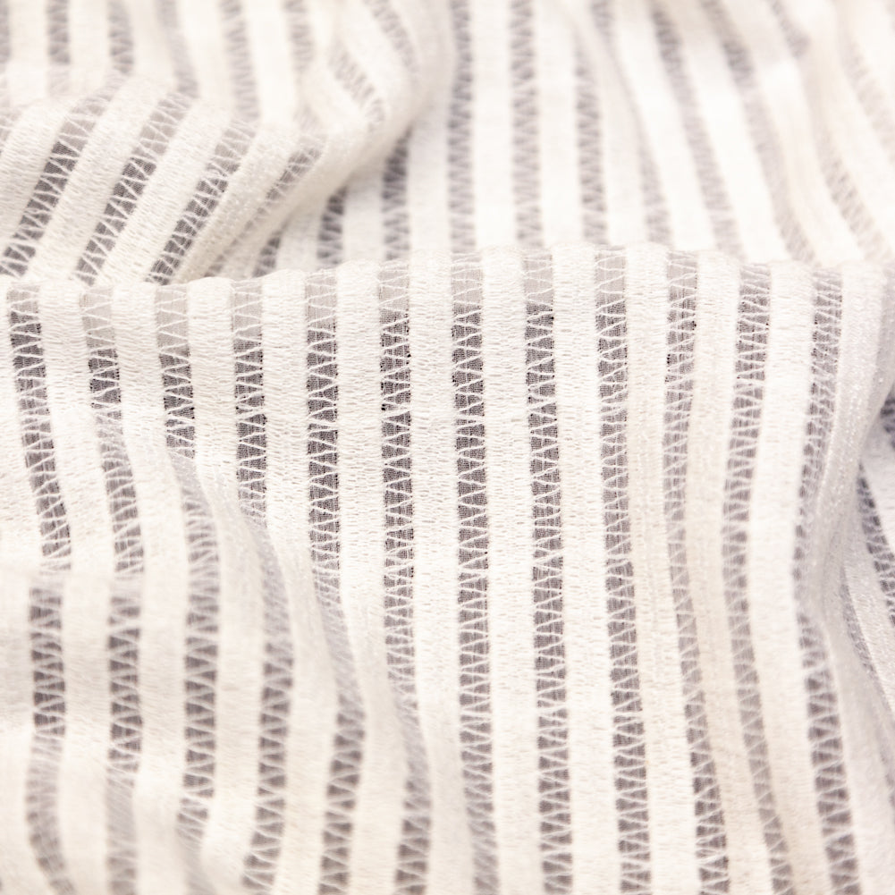 White Cotton Striped and Embroidered Crinkled Chiffon Detail White Cotton Striped and Embroidered Crinkled Chiffon Detail