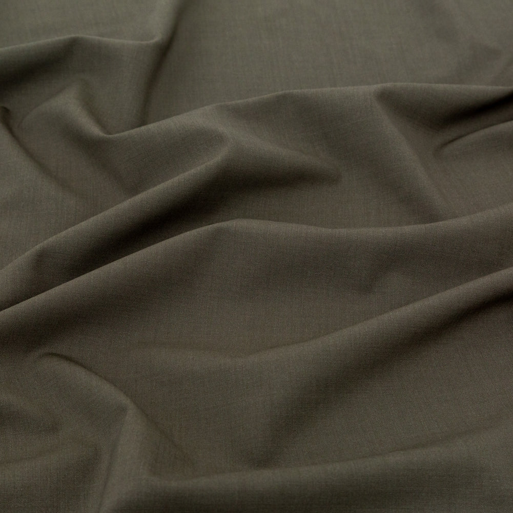 Italian Olive Night Stretch Wool Suiting Detail Italian Olive Night Stretch Wool Suiting Detail