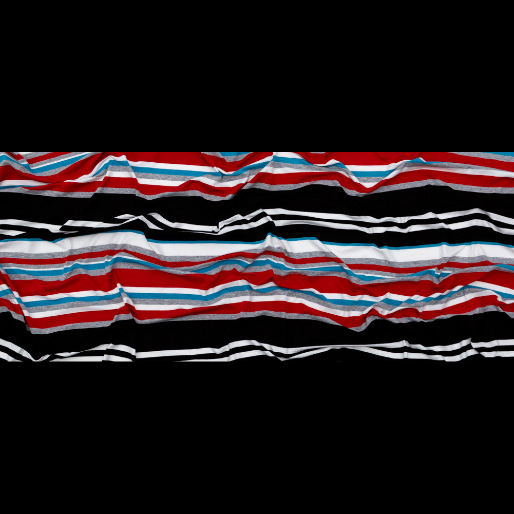 Very Cherry, Black and River Blue Barcode Striped Rayon Jersey Full Very Cherry, Black and River Blue Barcode Striped Rayon Jersey Full