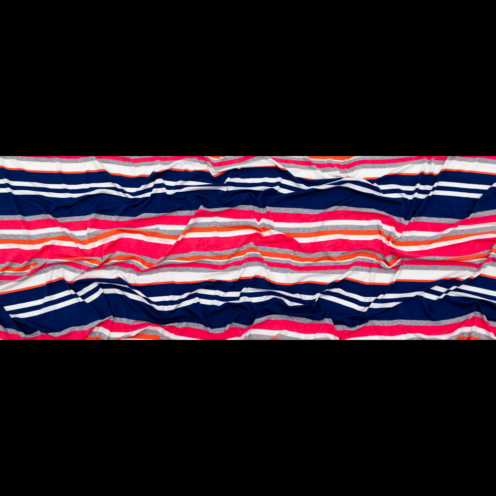 Coral, Navy and Optic White Barcode Striped Rayon Jersey Full Coral, Navy and Optic White Barcode Striped Rayon Jersey Full