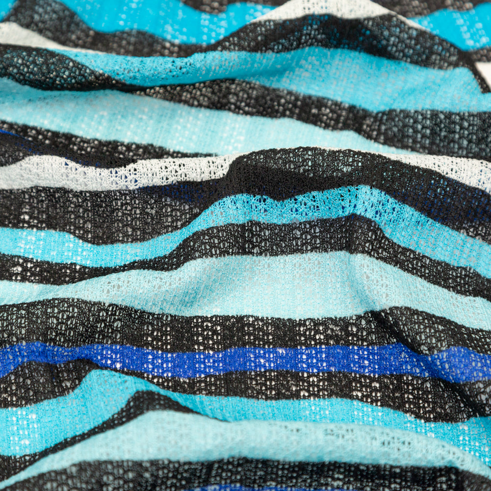 Blue, Black and White Wavy Striped Sweater Knit Detail Blue, Black and White Wavy Striped Sweater Knit Detail