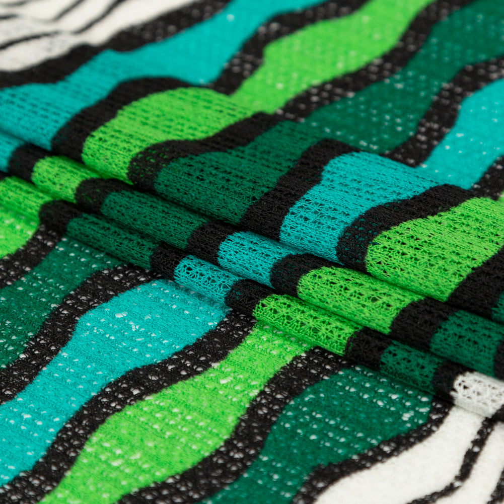 Turquoise, Jade and Lime Wavy Striped Sweater Knit Folded Turquoise, Jade and Lime Wavy Striped Sweater Knit Folded