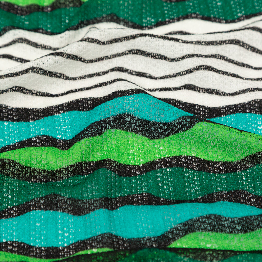 Turquoise, Jade and Lime Wavy Striped Sweater Knit Detail Turquoise, Jade and Lime Wavy Striped Sweater Knit Detail