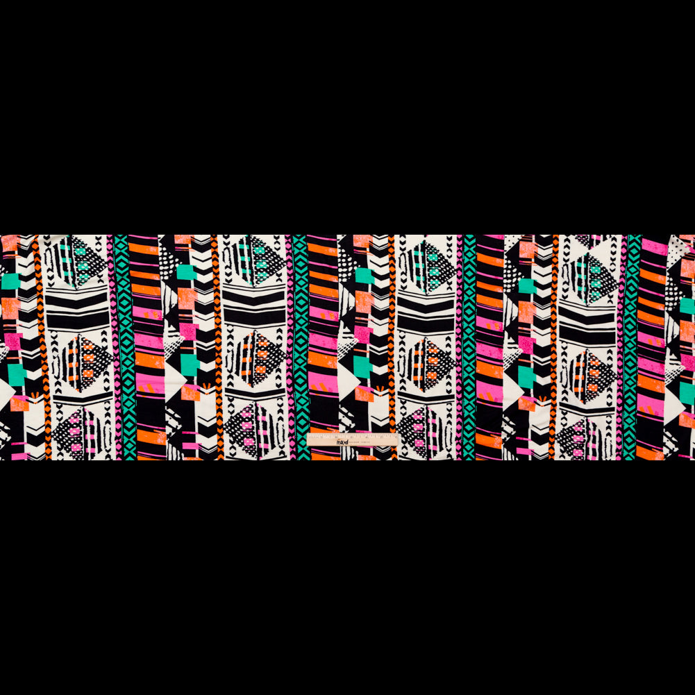 Black, Orange and Pink Geometric Printed Rayon Jersey Full Black, Orange and Pink Geometric Printed Rayon Jersey Full