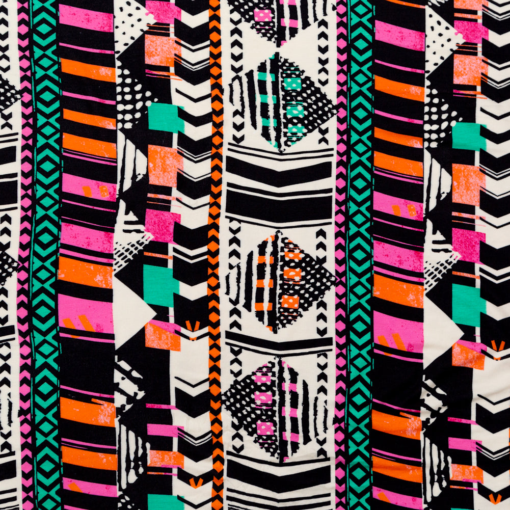 Black, Orange and Pink Geometric Printed Rayon Jersey Black, Orange and Pink Geometric Printed Rayon Jersey