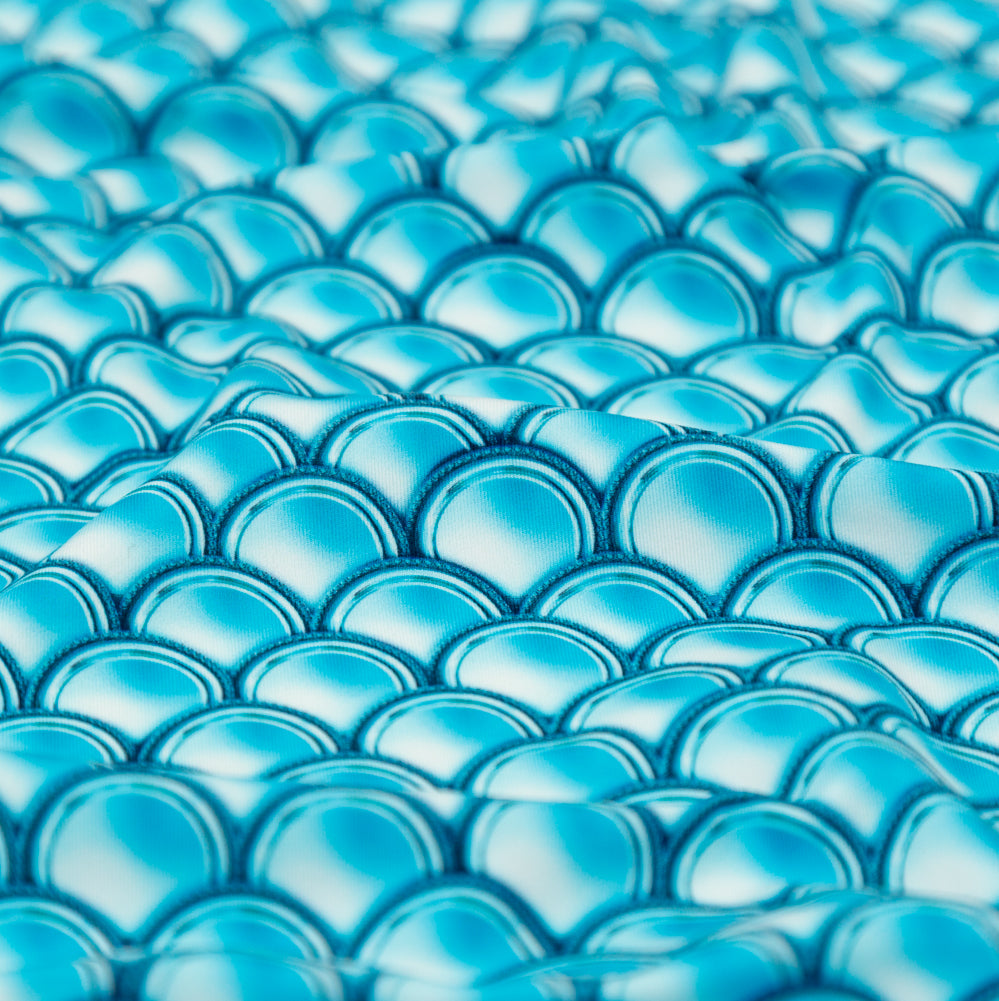 Compression Swimwear Tricot, UV Protective with Aloe Vera Microcapsules - Cerulean Blue Coins - Caye Collection Detail Compression Swimwear Tricot, UV Protective with Aloe Vera Microcapsules - Cerulean Blue Coins - Caye Collection Detail