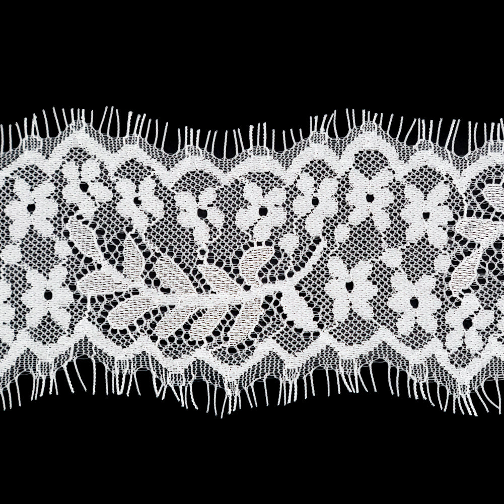 European White Floral Scalloped Eyelash Lace Trim - 3" Detail European White Floral Scalloped Eyelash Lace Trim - 3" Detail