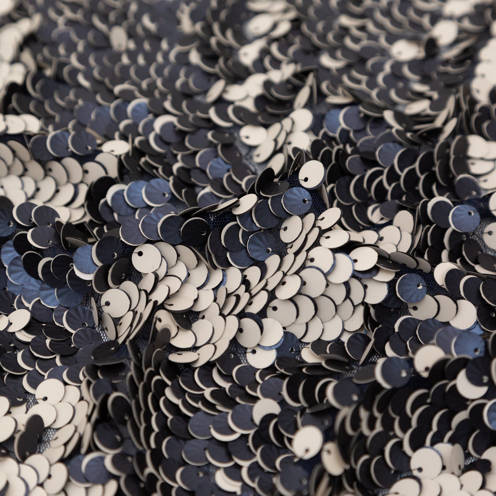 Duo-Tone Paillette Sequin Fabric - Navy Blue and White Full Duo-Tone Paillette Sequin Fabric - Navy Blue and White Full