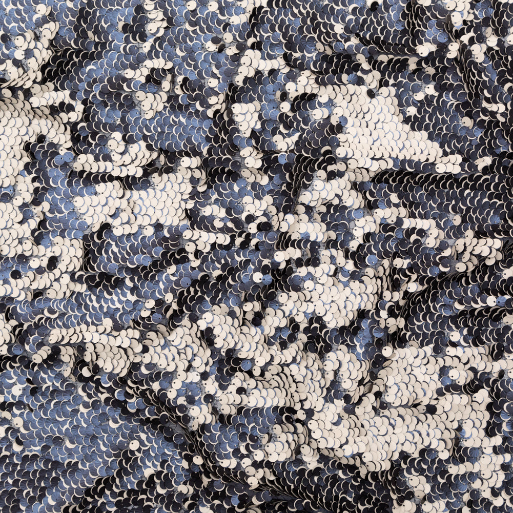 Duo-Tone Paillette Sequin Fabric - Navy Blue and White Duo-Tone Paillette Sequin Fabric - Navy Blue and White