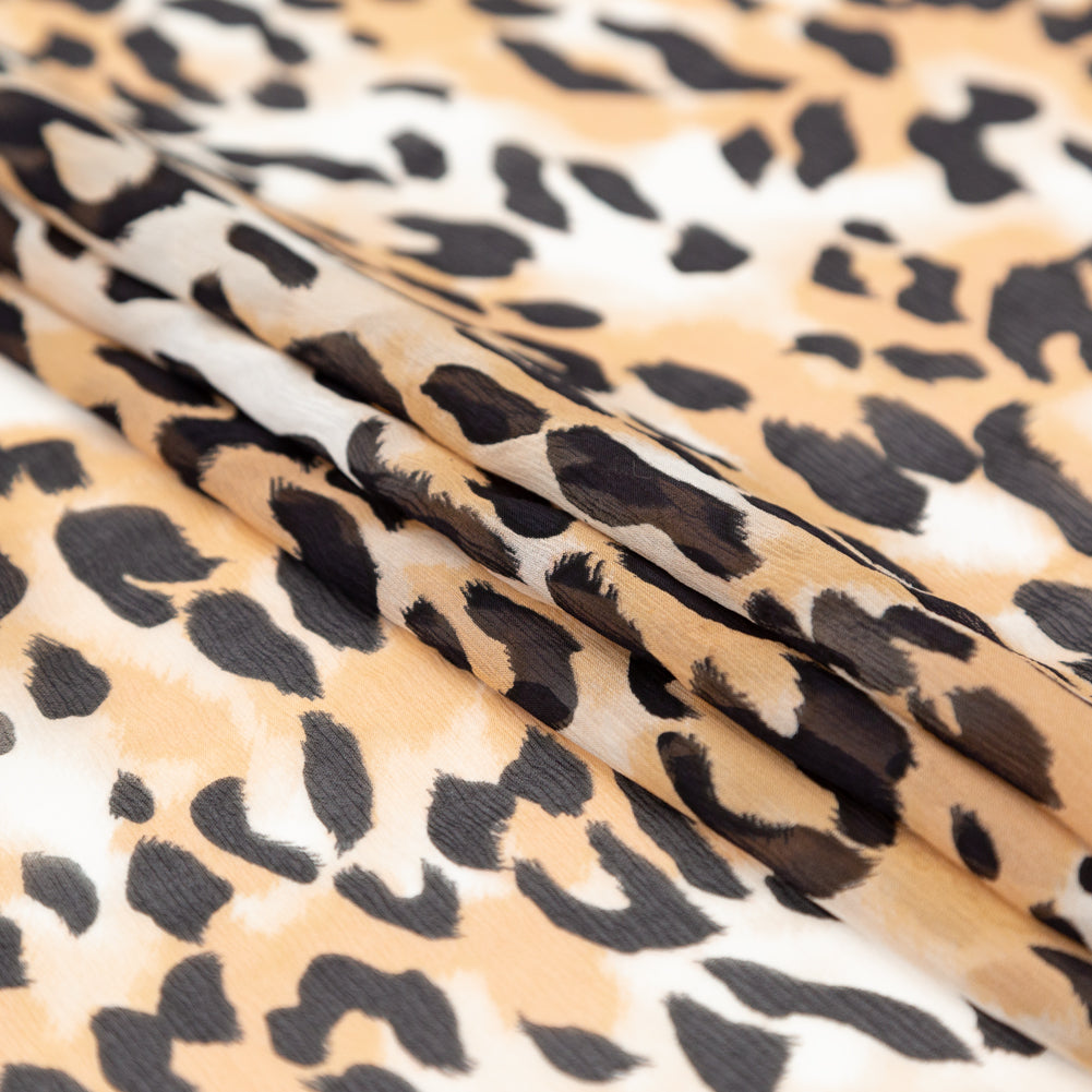 Chocolate Torte, Toffee Brown and Simply Taupe Leopard Printed Crinkled Silk Chiffon Folded Chocolate Torte, Toffee Brown and Simply Taupe Leopard Printed Crinkled Silk Chiffon Folded