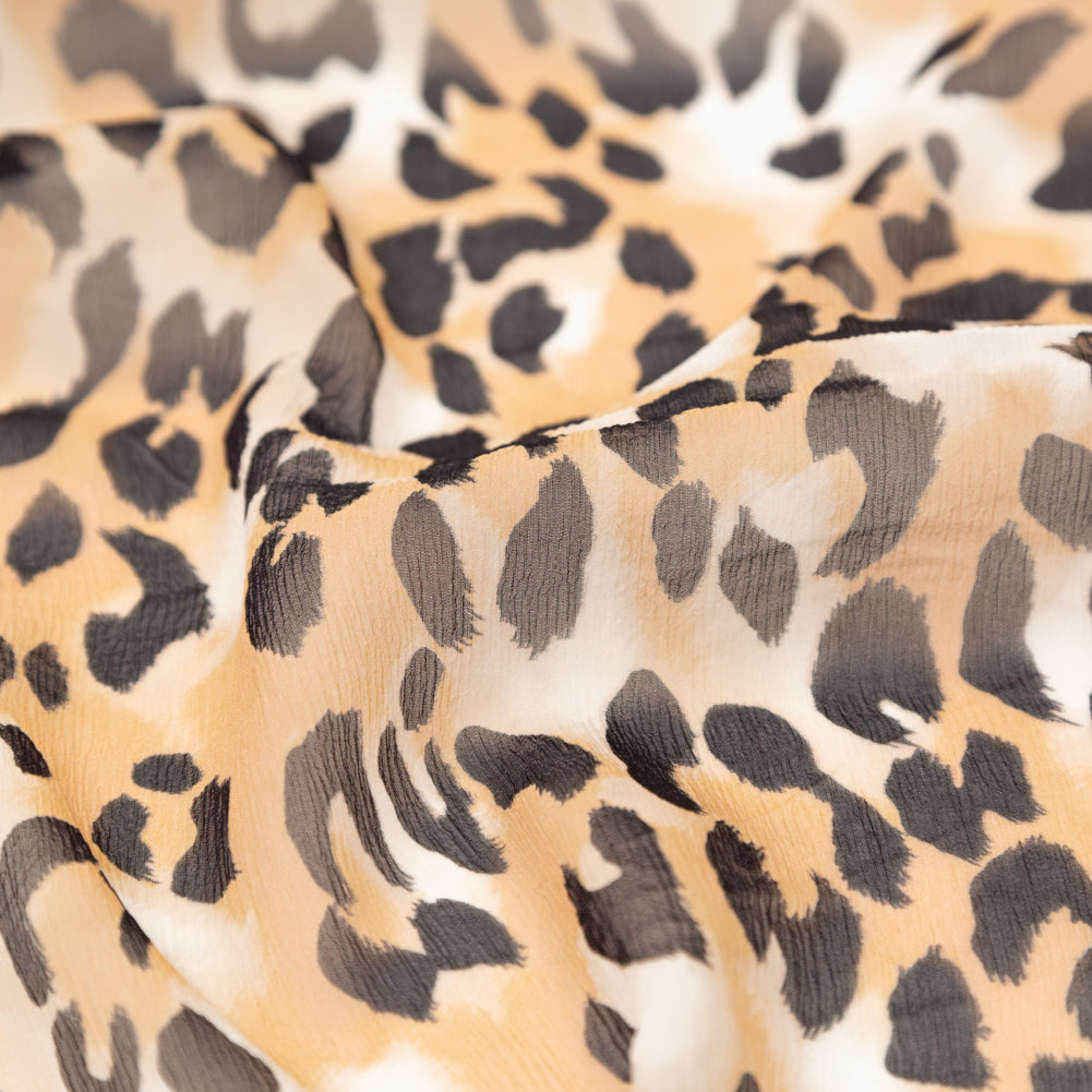 Chocolate Torte, Toffee Brown and Simply Taupe Leopard Printed Crinkled Silk Chiffon Detail Chocolate Torte, Toffee Brown and Simply Taupe Leopard Printed Crinkled Silk Chiffon Detail