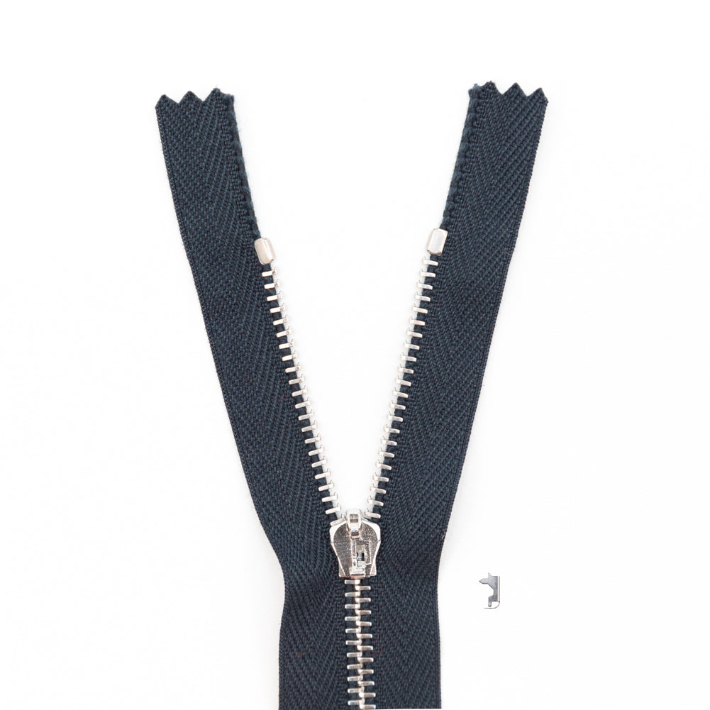 Mood Exclusive Italian Navy and Silver T3 Closed End Metal Zipper - 9" Mood Exclusive Italian Navy and Silver T3 Closed End Metal Zipper - 9"
