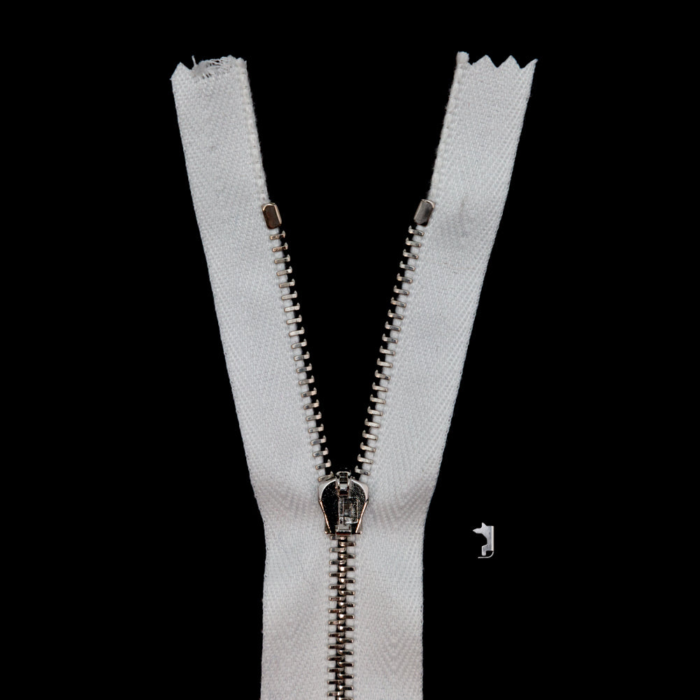 Mood Exclusive Italian Off-White and Silver T3 Closed End Metal Zipper - 9" Mood Exclusive Italian Off-White and Silver T3 Closed End Metal Zipper - 9"