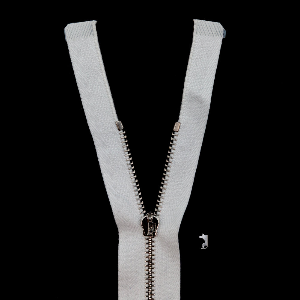 Mood Exclusive Italian Off-White and Silver T3 Open End Metal Zipper - 27.5" Mood Exclusive Italian Off-White and Silver T3 Open End Metal Zipper - 27.5"