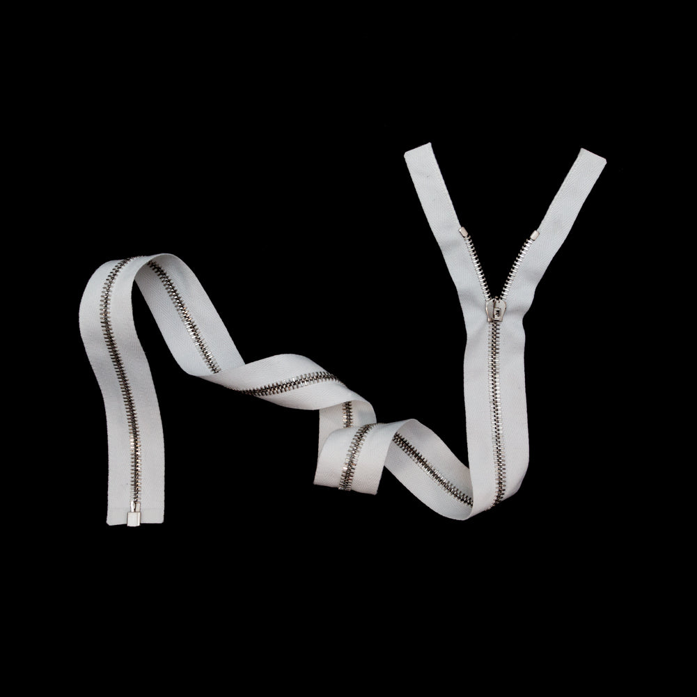 Mood Exclusive Italian Off-White and Silver T5 Open End Metal Zipper - 27.5" Full Mood Exclusive Italian Off-White and Silver T5 Open End Metal Zipper - 27.5" Full