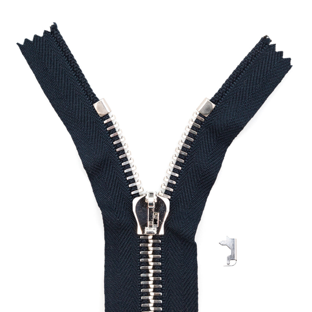 Mood Exclusive Italian Navy and Silver T8 Closed End Metal Zipper - 9" Mood Exclusive Italian Navy and Silver T8 Closed End Metal Zipper - 9"