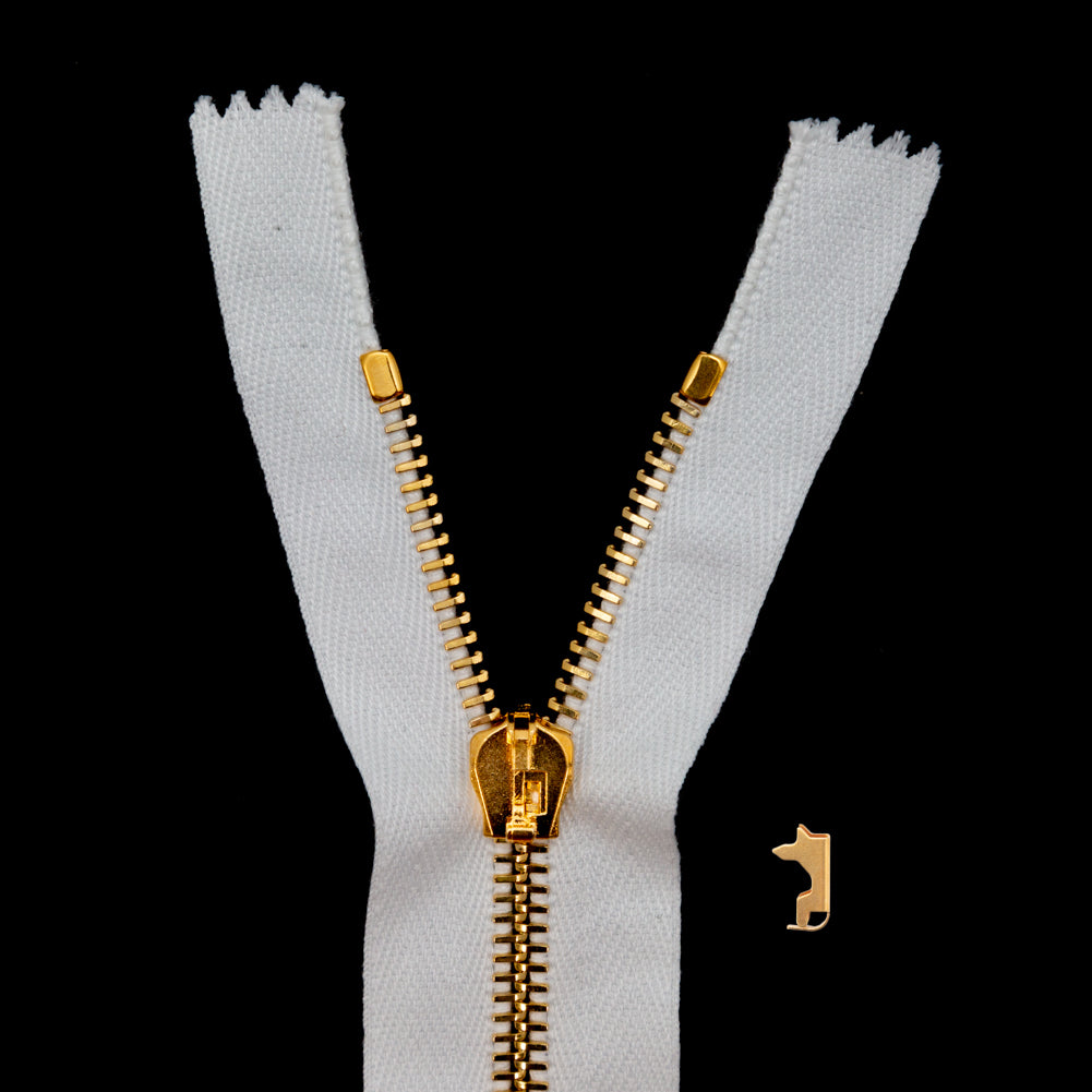 Mood Exclusive Italian Off-White and Gold T5 Closed End Metal Zipper - 9" Mood Exclusive Italian Off-White and Gold T5 Closed End Metal Zipper - 9"