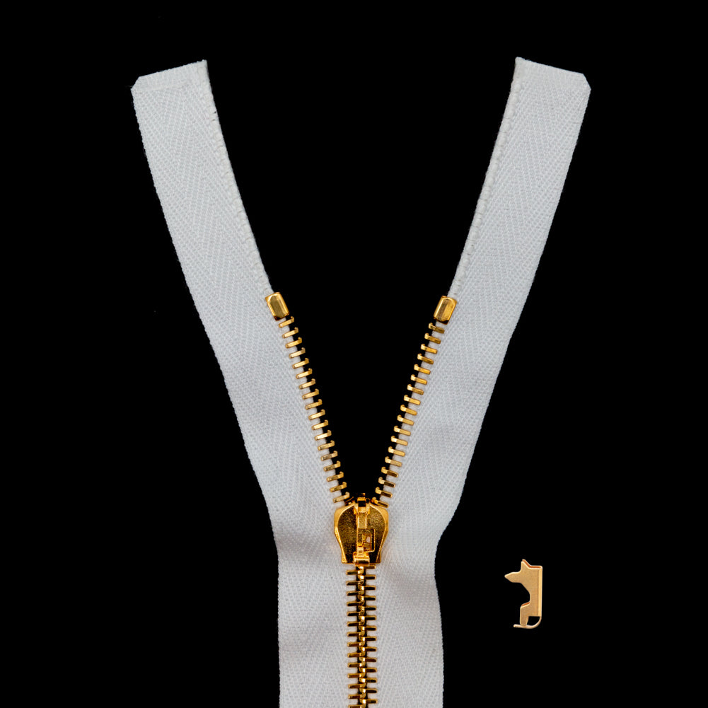 Mood Exclusive Italian White and Gold T5 Open End Metal Zipper - 27.5" Mood Exclusive Italian White and Gold T5 Open End Metal Zipper - 27.5"