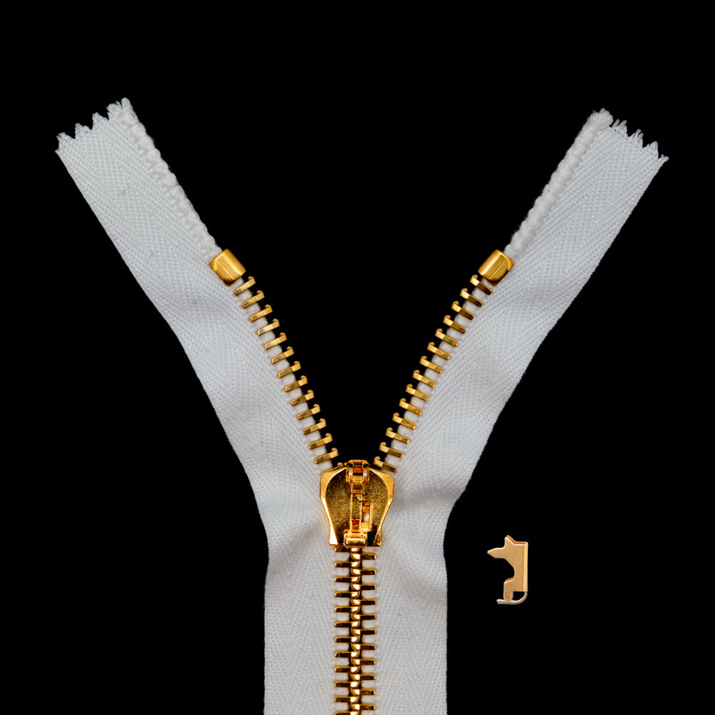 Mood Exclusive Italian White and Gold T8 Closed End Metal Zipper - 9" Mood Exclusive Italian White and Gold T8 Closed End Metal Zipper - 9"