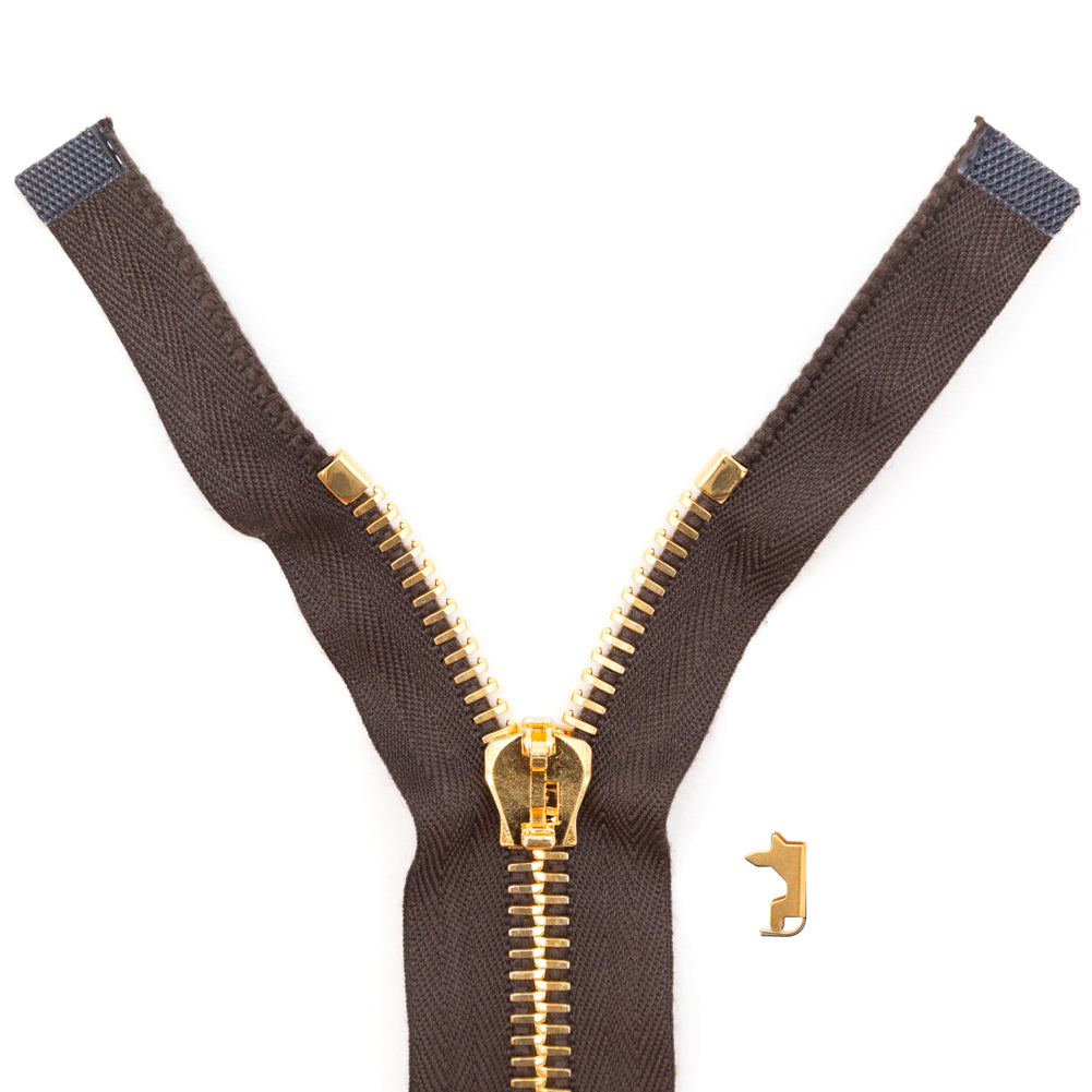 Mood Exclusive Italian Brown and Gold T8 Open End Metal Zipper - 27.5" Mood Exclusive Italian Brown and Gold T8 Open End Metal Zipper - 27.5"