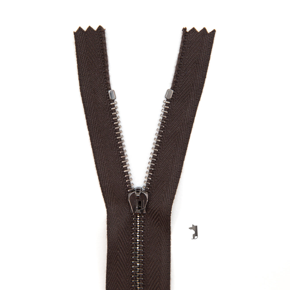 Mood Exclusive Italian Brown and Gunmetal T3 Closed End Metal Zipper - 9" Mood Exclusive Italian Brown and Gunmetal T3 Closed End Metal Zipper - 9"