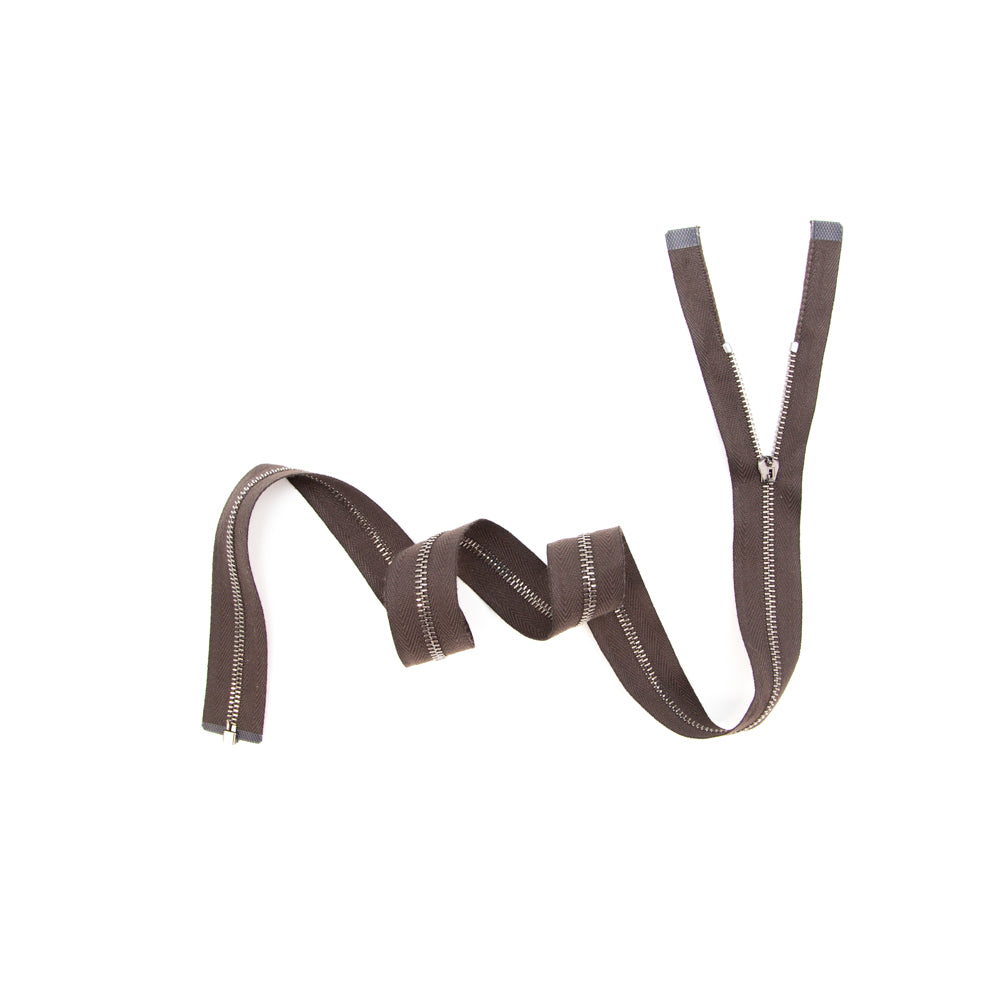 Mood Exclusive Italian Brown and Gunmetal T3 Open End Metal Zipper - 27.5" Full Mood Exclusive Italian Brown and Gunmetal T3 Open End Metal Zipper - 27.5" Full