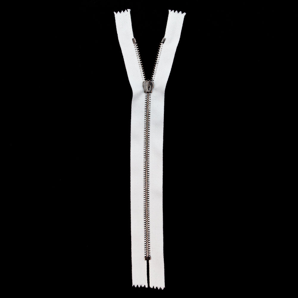 Mood Exclusive Italian Off-White and Gunmetal T5 Closed End Metal Zipper - 9" Full Mood Exclusive Italian Off-White and Gunmetal T5 Closed End Metal Zipper - 9" Full