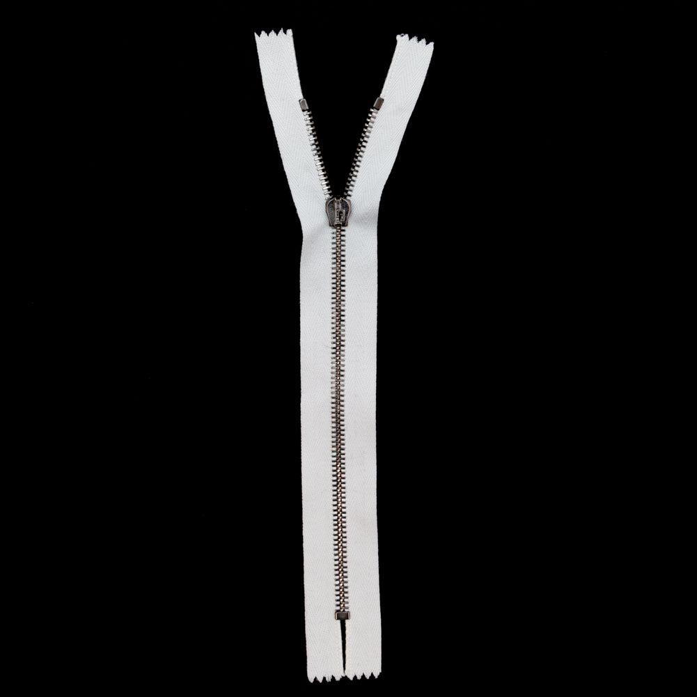 Mood Exclusive Italian White and Gunmetal T5 Closed End Metal Zipper - 9" Full Mood Exclusive Italian White and Gunmetal T5 Closed End Metal Zipper - 9" Full