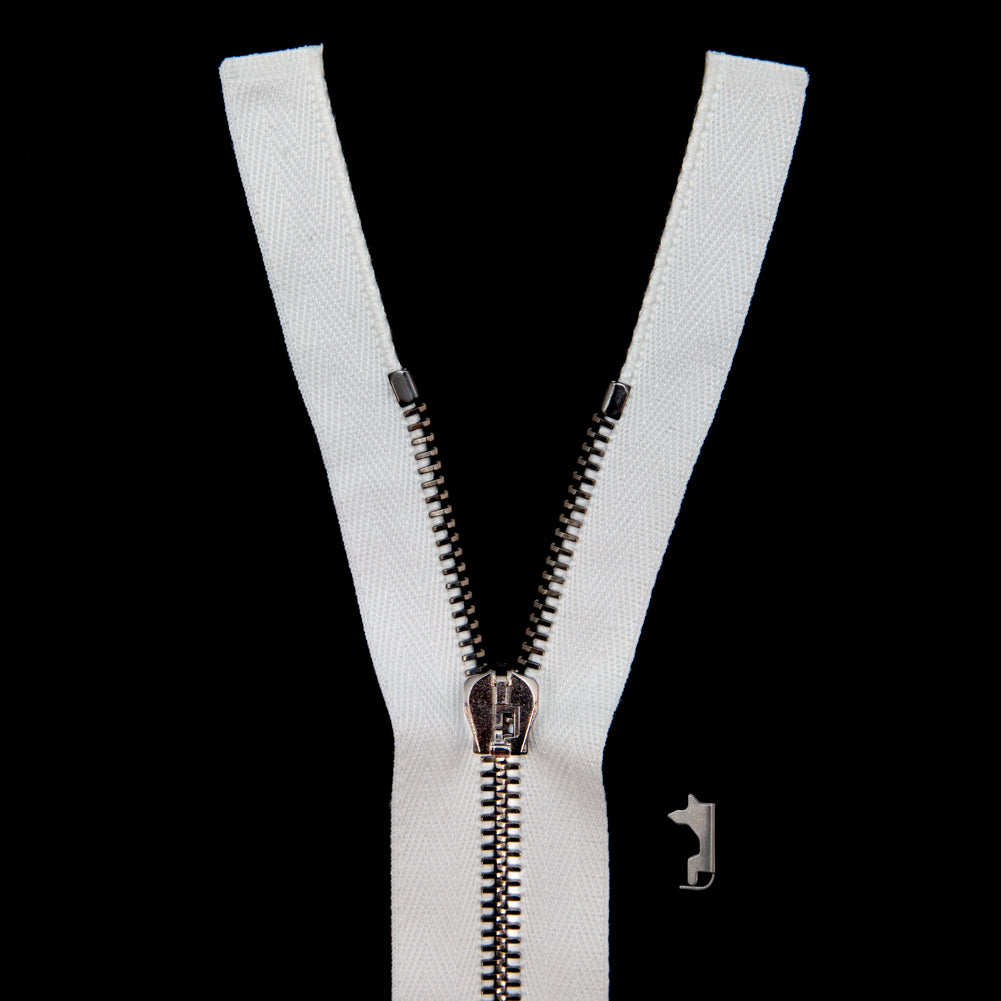 Mood Exclusive Italian Off-White and Gunmetal T5 Open End Metal Zipper - 27.5" Mood Exclusive Italian Off-White and Gunmetal T5 Open End Metal Zipper - 27.5"