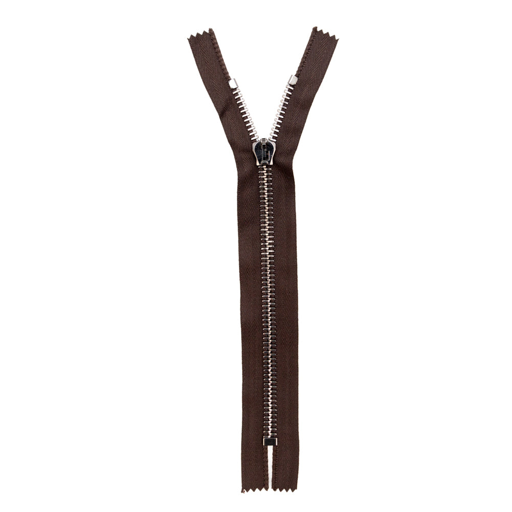 Mood Exclusive Italian Brown and Gunmetal T8 Closed End Metal Zipper - 9" Full Mood Exclusive Italian Brown and Gunmetal T8 Closed End Metal Zipper - 9" Full