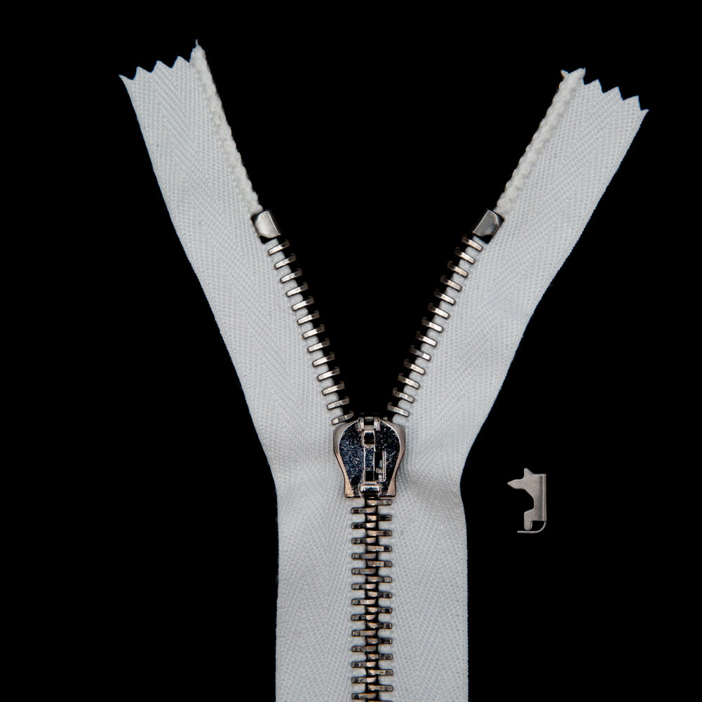 Mood Exclusive Italian Off-White and Gunmetal T8 Closed End Metal Zipper - 9" Mood Exclusive Italian Off-White and Gunmetal T8 Closed End Metal Zipper - 9"