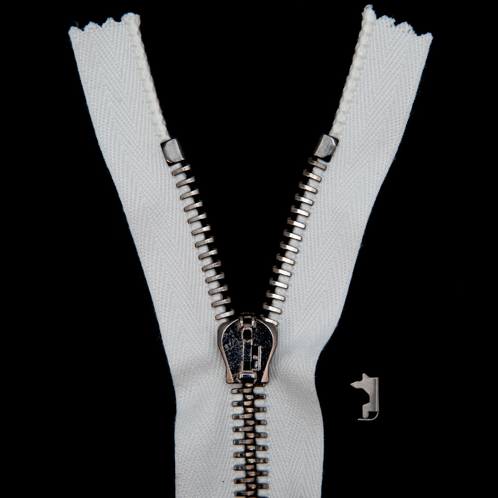 Mood Exclusive Italian White and Gunmetal T8 Closed End Metal Zipper - 9" Mood Exclusive Italian White and Gunmetal T8 Closed End Metal Zipper - 9"