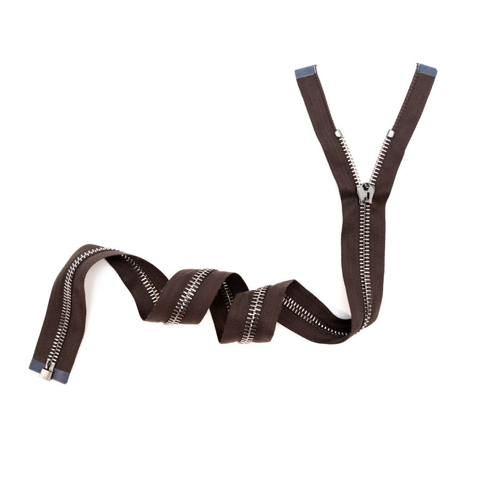 Mood Exclusive Italian Brown and Gunmetal T8 Open End Metal Zipper - 27.5" Full Mood Exclusive Italian Brown and Gunmetal T8 Open End Metal Zipper - 27.5" Full