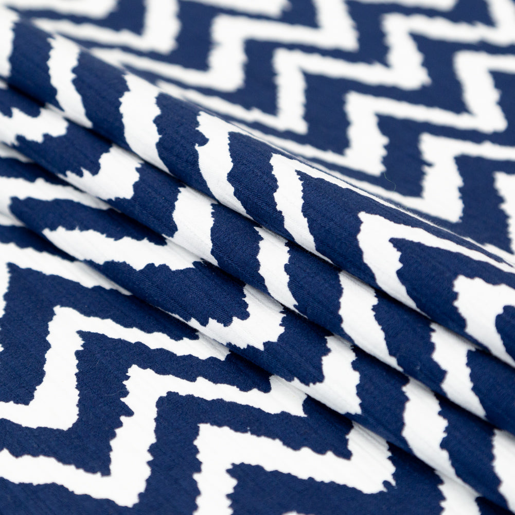 Milly Navy and White Zig Zag Printed Cotton Dobby Folded Milly Navy and White Zig Zag Printed Cotton Dobby Folded