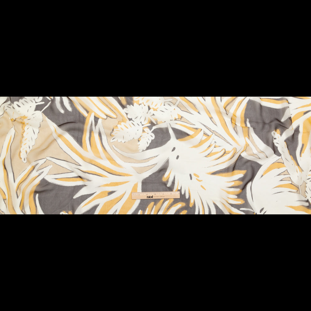 Karen Kane Honey Mustard and Wren Painterly Floral Crinkled Silk Chiffon Full Karen Kane Honey Mustard and Wren Painterly Floral Crinkled Silk Chiffon Full