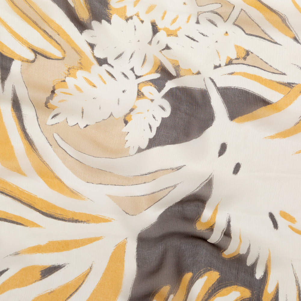 Karen Kane Honey Mustard and Wren Painterly Floral Crinkled Silk Chiffon Karen Kane Honey Mustard and Wren Painterly Floral Crinkled Silk Chiffon