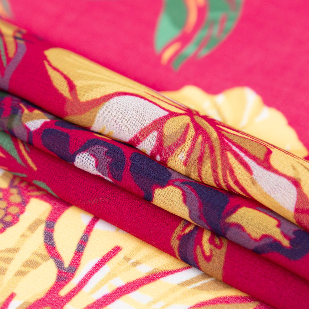 Italian Deep Magenta Floral Polyester Georgette Folded Italian Deep Magenta Floral Polyester Georgette Folded