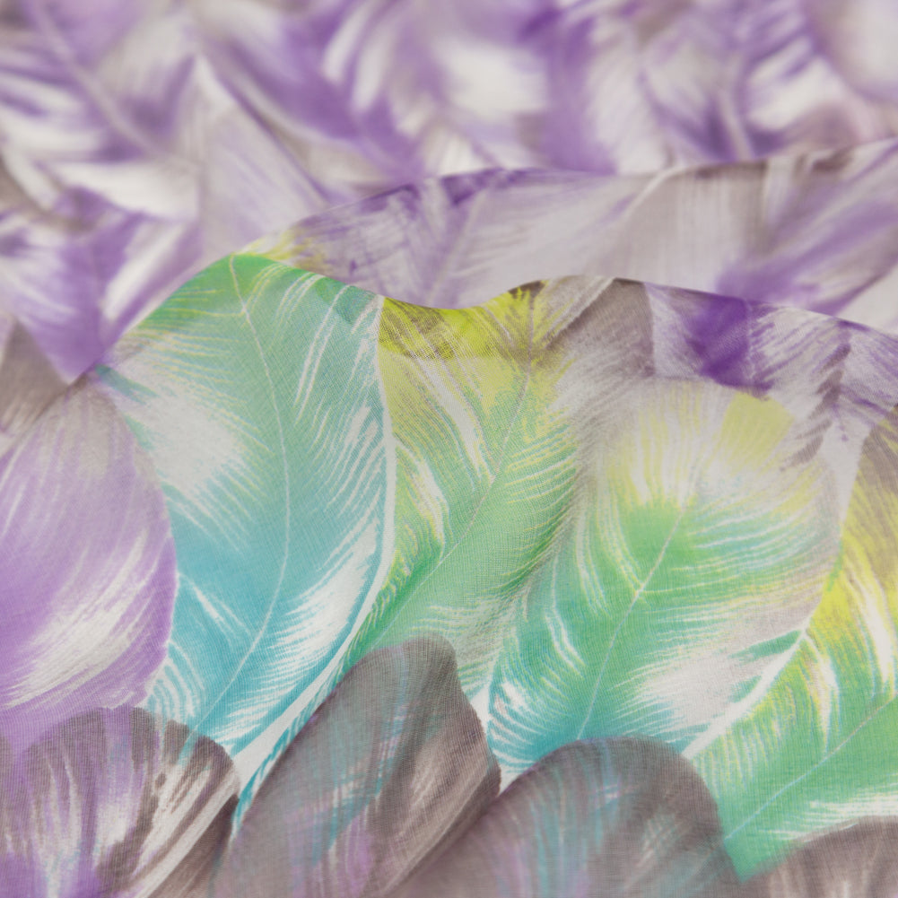 Spiced Plum and Stone Green Feathers Silk Chiffon Detail Spiced Plum and Stone Green Feathers Silk Chiffon Detail