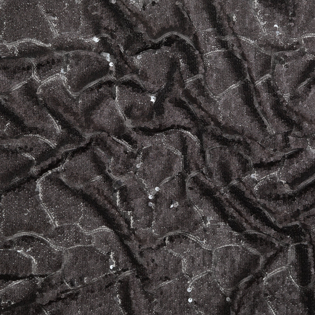 Mesh with Sequins - Metallic Black Cracking Spots on Black Mesh with Sequins - Metallic Black Cracking Spots on Black