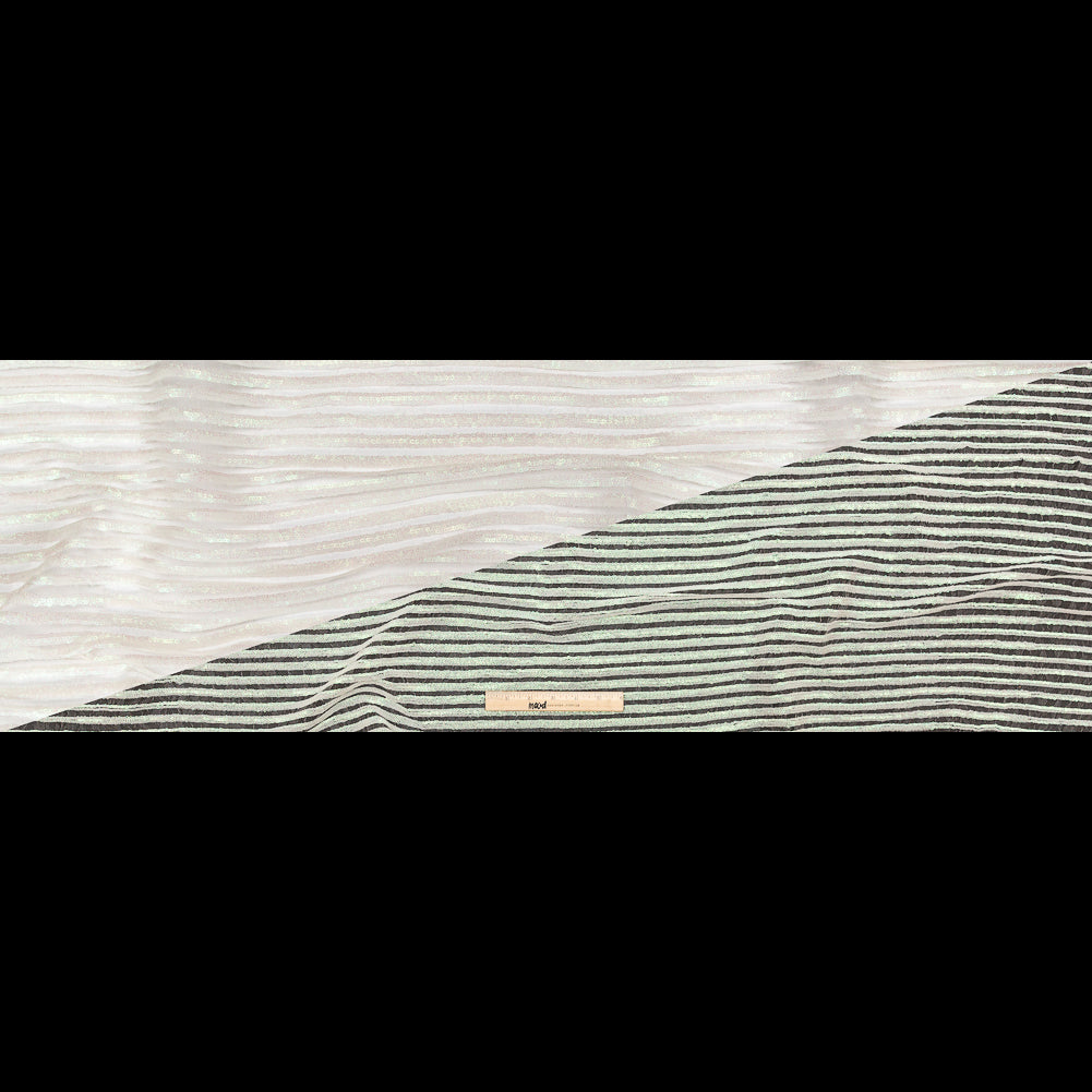 Netting with Baby Sequins - Glittery Green and Pink Iridescent Stripes on White Full Netting with Baby Sequins - Glittery Green and Pink Iridescent Stripes on White Full