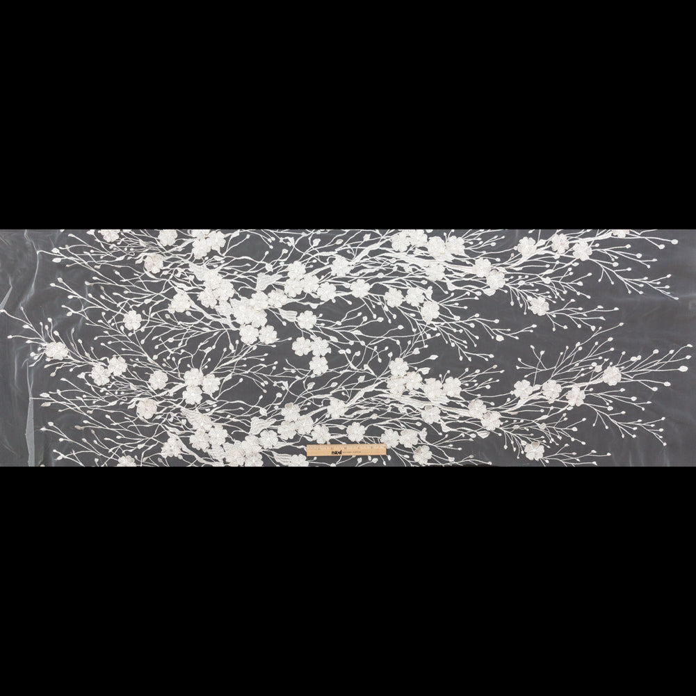 3D Embroidered Lace - White Floral Folded 3D Embroidered Lace - White Floral Folded