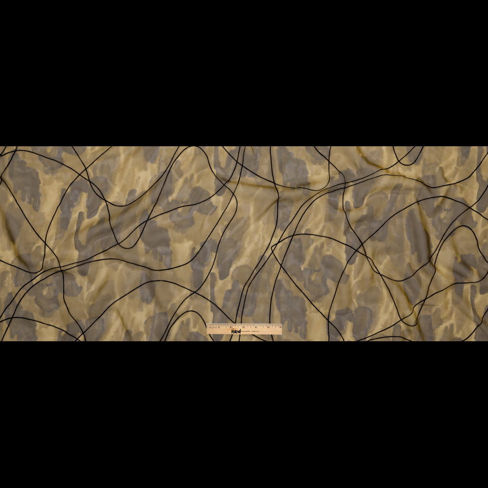 Warm Brown and Black Abstract Flocked Polyester Chiffon Full Warm Brown and Black Abstract Flocked Polyester Chiffon Full